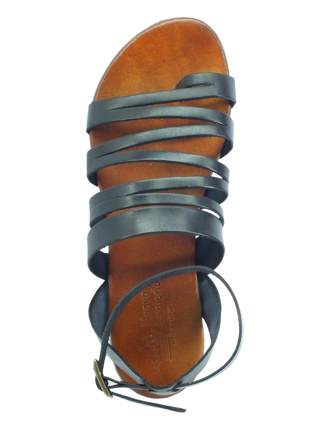 Nuova Cuoieria Nuova Cuoieria Y221-49 Nero Sandali artigianali infra-alluce fibietta per donna pelle tacco basso Nero