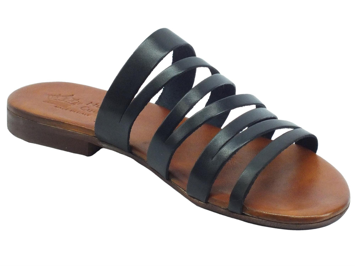 Nuova Cuoieria Nuova Cuoieria Y225-49 Nero Sandali Artigianali per donna in pelle tacco basso Nero