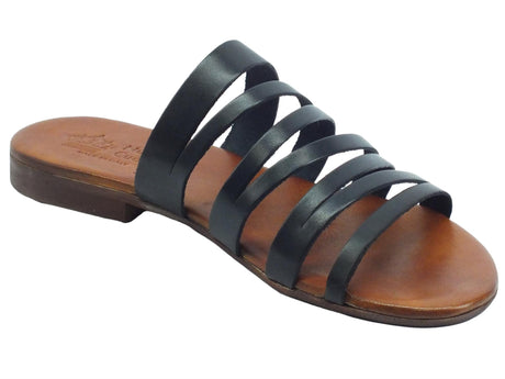 Nuova Cuoieria Nuova Cuoieria Y225-49 Nero Sandali Artigianali per donna in pelle tacco basso Nero