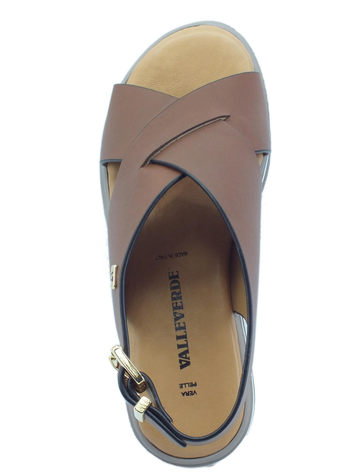 Valleverde Valleverde 28101 Vitello Cuoio Sandali per donna in pelle con zeppa media marrone