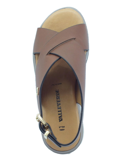 Valleverde Valleverde 28101 Vitello Cuoio Sandali per donna in pelle con zeppa media marrone