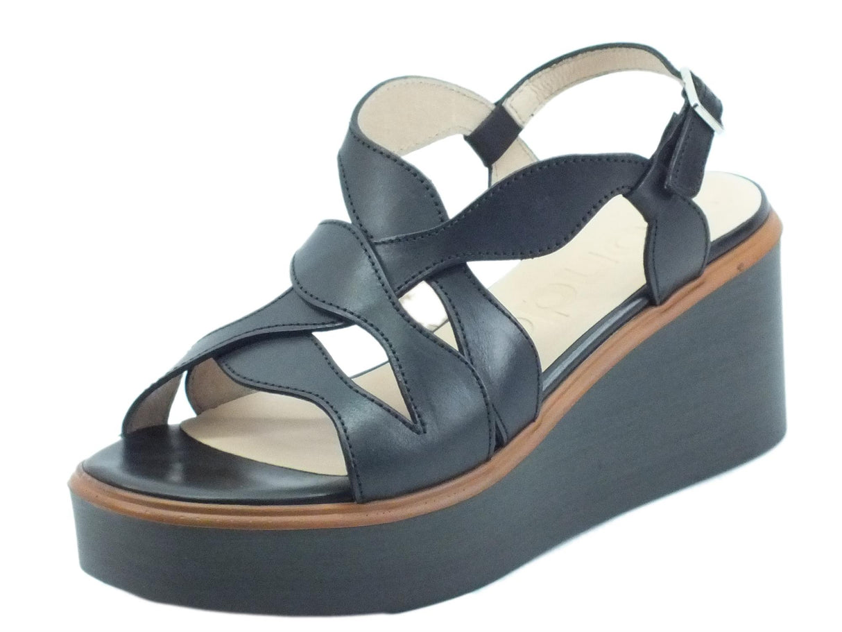 Wonders Wonders D9404 Pergamena Negro Sandali con Zeppa per Donna in pelle nera Negro