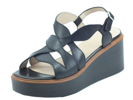 Wonders Wonders D9404 Pergamena Negro Sandali con Zeppa per Donna in pelle nera Negro
