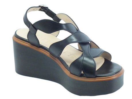 Wonders Wonders D9404 Pergamena Negro Sandali con Zeppa per Donna in pelle nera Negro