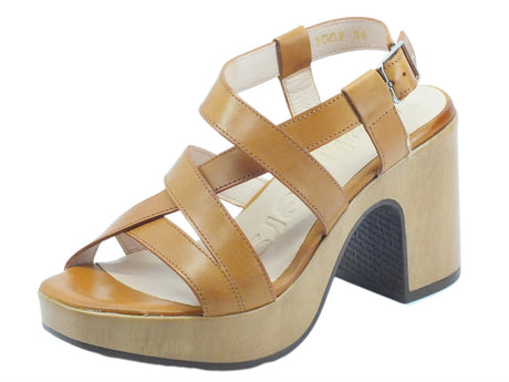 Wonders Wonders L1002 Pergamena Conac Sandali per Donna in pelle marrone tacco alto e plateau Conac