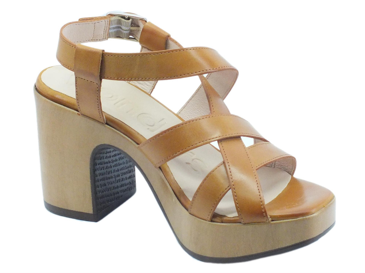 Wonders Wonders L1002 Pergamena Conac Sandali per Donna in pelle marrone tacco alto e plateau Conac