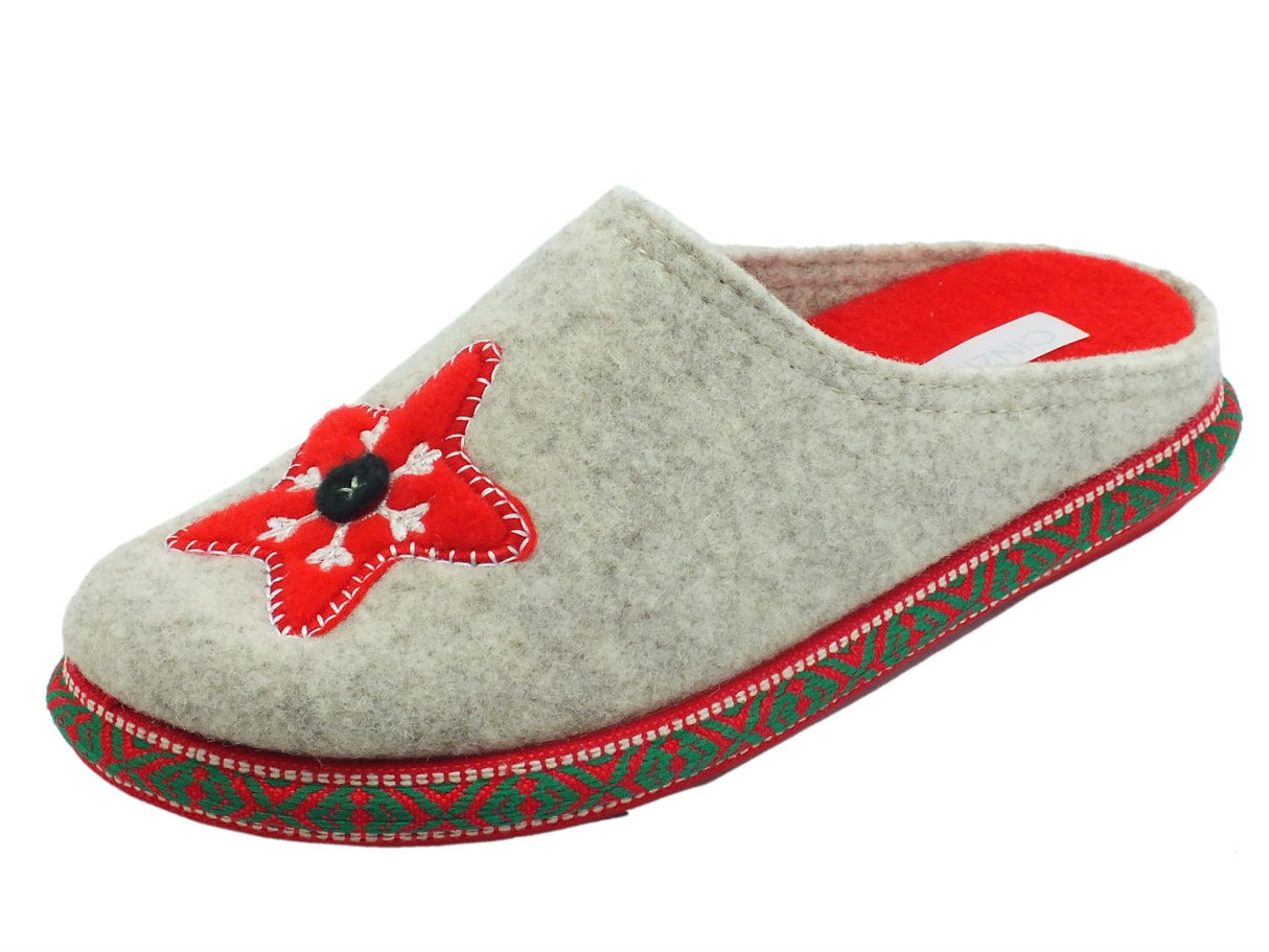 Cinzia Soft Cinzia Soft EC04800 Crudo Rojo Pantofole per Donna in lana cotta beige con stella Crudo Rojo