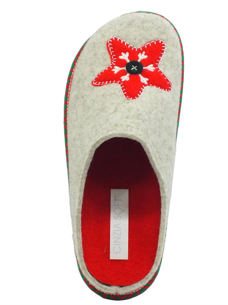 Cinzia Soft Cinzia Soft EC04800 Crudo Rojo Pantofole per Donna in lana cotta beige con stella Crudo Rojo