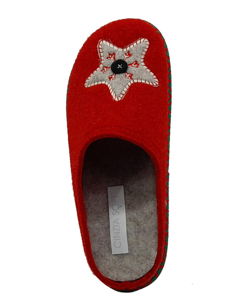 Cinzia Soft Cinzia Soft EC04800 Rojo Topo Pantofole per Donna in lana cotta rossa con stella Rojo Topo