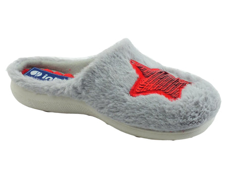 InBlu InBlu EC000077 Grigio Pantofole per Donna in tessuto con motivo stella rosso Grigio