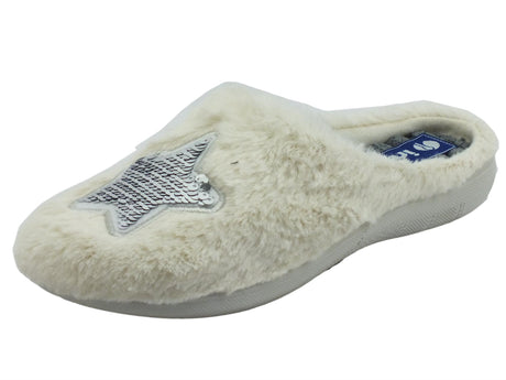InBlu InBlu EC000077 Ghiaccio Pantofole per Donna in tessuto bianco con motivo stella Ghiaccio