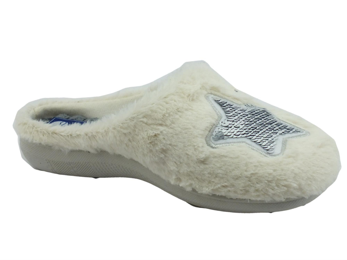 InBlu InBlu EC000077 Ghiaccio Pantofole per Donna in tessuto bianco con motivo stella Ghiaccio