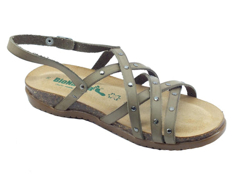 BioNatura BioNatura 34A2249B Gaucho Oil Fango Sandali per Donna in pelle con borchie e zeppa bassa Fango