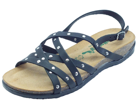 BioNatura BioNatura 34A2249B Gaucho Oil Nero Sandali per Donna in pelle con borchie e zeppa bassa Nero