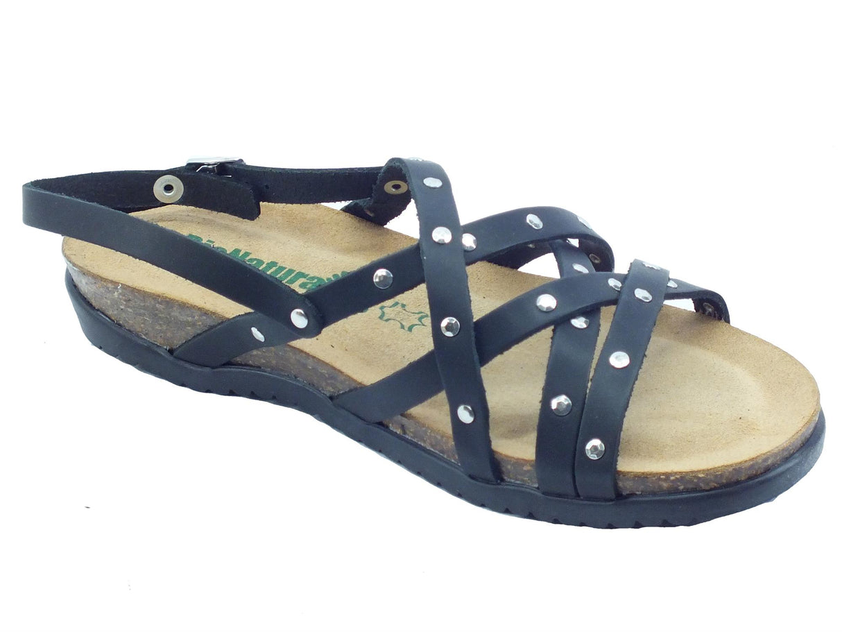 BioNatura BioNatura 34A2249B Gaucho Oil Nero Sandali per Donna in pelle con borchie e zeppa bassa Nero