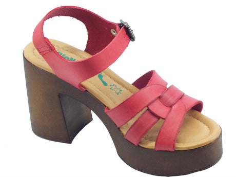 BioNatura BioNatura 87A2269 Gaucho Oil Coral Sandali per Donna in pelle con tacco alto e plateau Coral