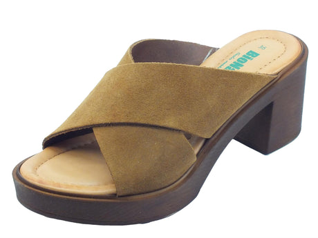BioNatura BioNatura 99A2266 Scamosciato Cognac Sandali scalsati per Donna in nabuk con tacco medio Cognac