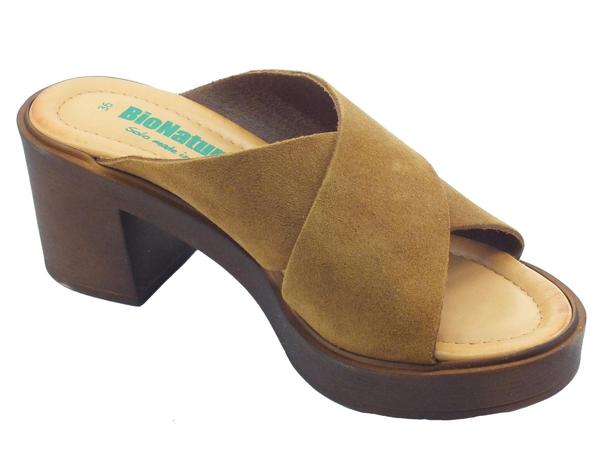 BioNatura BioNatura 99A2266 Scamosciato Cognac Sandali scalsati per Donna in nabuk con tacco medio Cognac