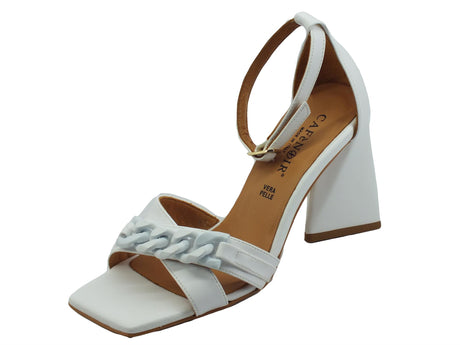 CafèNoir CAFèNOIR NA9180 Bianco Sandali eleganti tacco alto a triangolo per donna in ecopelle punta quadrata Bianco
