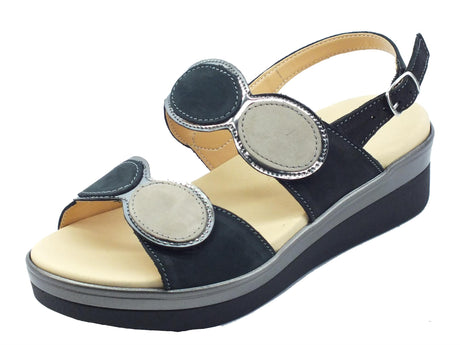 Cinzia Soft Cinzia Soft IO10687PNBS Nero Taupe Sandali Confort Donna in pelle zeppa media doppio stretch Nero Taupe