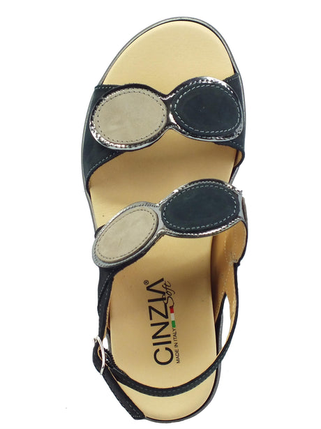 Cinzia Soft Cinzia Soft IO10687PNBS Nero Taupe Sandali Confort Donna in pelle zeppa media doppio stretch Nero Taupe