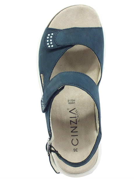 Cinzia Soft Cinzia Soft IV10918 Navy Blue Sandali Confort per Donna in nabuk doppio strappo e fibietta Navy Blue