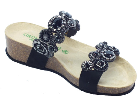 Grunland Grunland ANIN CB2531 Nero Sandali scalsati eleganti Donna con pietre nere argento zeppa bassa Nero