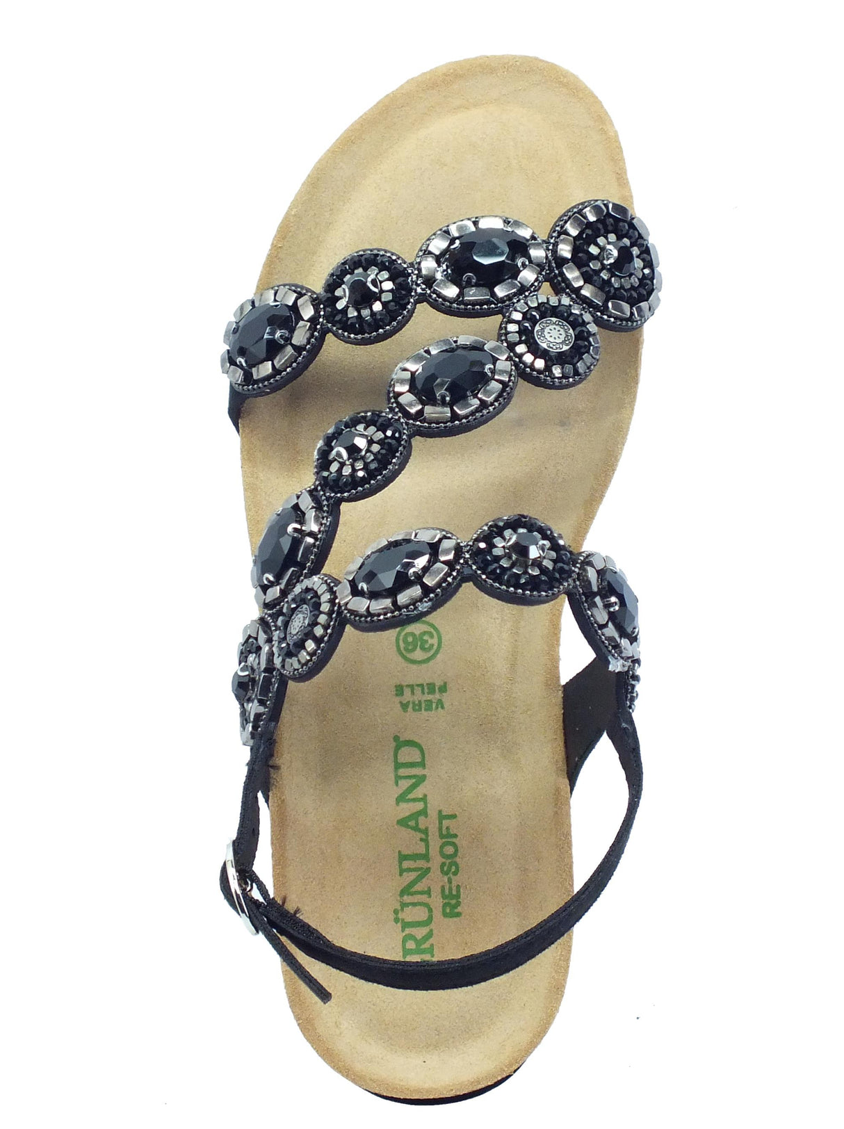 Grunland Grunland ANIN SB1870 Nero Sandali eleganti per Donna pietre nere zirconi argento zeppa bassa Nero