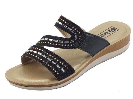 InBlu InBlu BV000025 Nero Ciabatte per Donna in gomma ecopelle zeppa bassa Nero