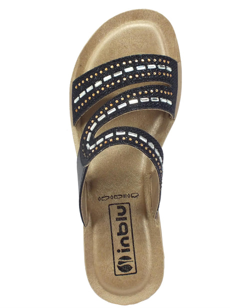 InBlu InBlu BV000025 Nero Ciabatte per Donna in gomma ecopelle zeppa bassa Nero