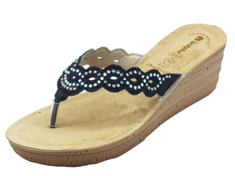 InBlu InBlu GM000042 Nero Infradito per Donna con strass e sottopiede in pelle soft Nero