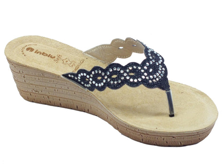 InBlu InBlu GM000042 Nero Infradito per Donna con strass e sottopiede in pelle soft Nero