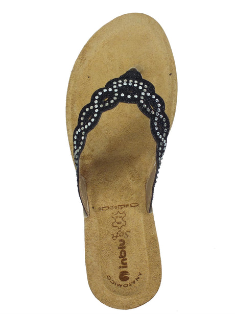 InBlu InBlu GM000042 Nero Infradito per Donna con strass e sottopiede in pelle soft Nero
