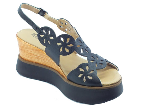 Igi&Co Igi&Co 1689311 Capra Lamin Sky Nero Sandali per Donna con zeppa alta Nero