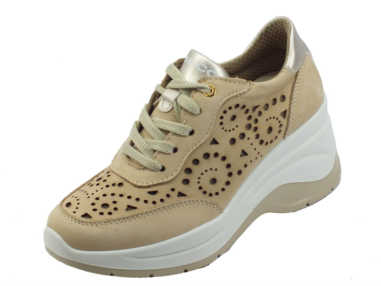 Igi&Co Igi&Co 1655911 Nabuk Codex Beige Sneakers per Donna effetto laserato zeppa alta Beige