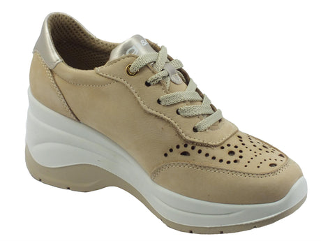 Igi&Co Igi&Co 1655911 Nabuk Codex Beige Sneakers per Donna effetto laserato zeppa alta Beige