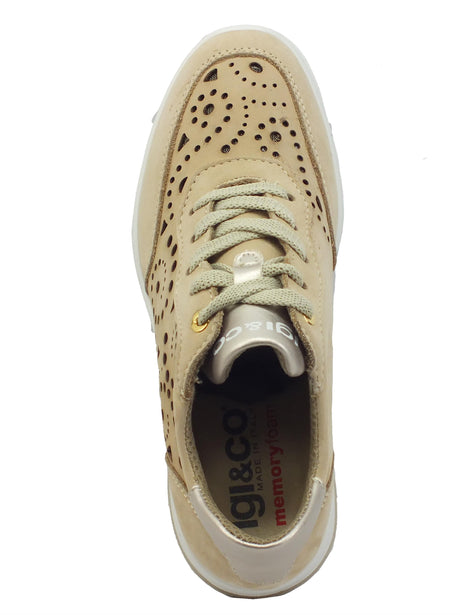 Igi&Co Igi&Co 1655911 Nabuk Codex Beige Sneakers per Donna effetto laserato zeppa alta Beige