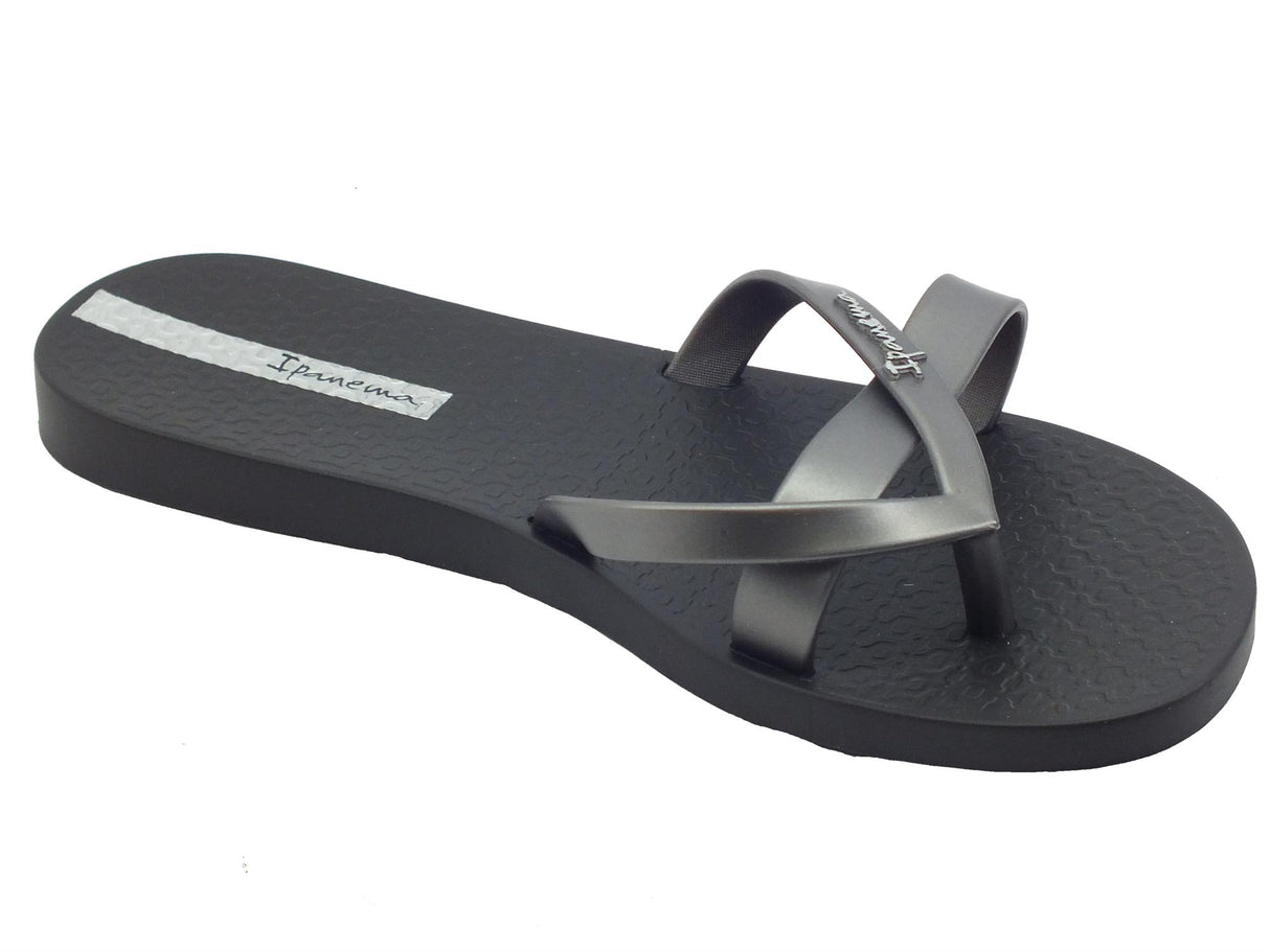 Ipanema Ipanema 81805 Kirei Black Silver Infradito con zeppa bassa per Donna in gomma Black Silver