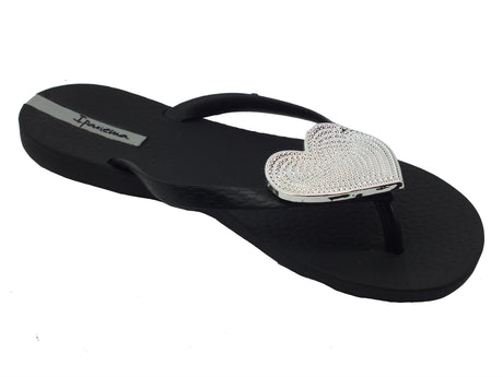 Ipanema Ipanema 82120 Maxi Fashion Black Infradito con zeppa bassa per Donna in gomma con cuore argento Black
