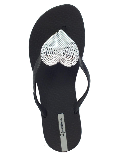 Ipanema Ipanema 82120 Maxi Fashion Black Infradito con zeppa bassa per Donna in gomma con cuore argento Black