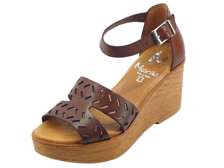 Marila Marila 1724 AL Roble Sandali per Donna in pelle laserata zeppa alta con fibietta Roble