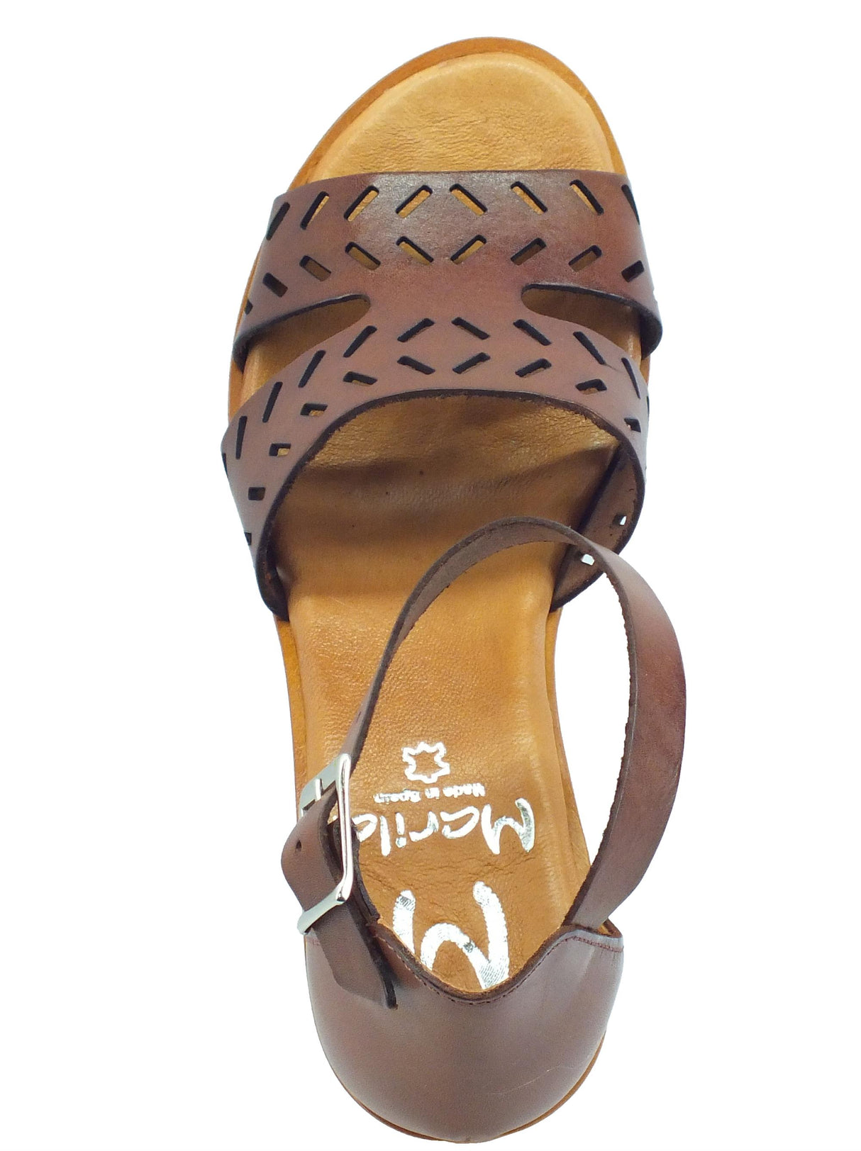 Marila Marila 1724 AL Roble Sandali per Donna in pelle laserata zeppa alta con fibietta Roble