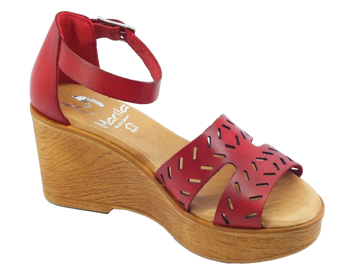 Marila Marila 1724 AL Rosso Sandali per Donna in pelle laserata zeppa alta con fibietta Rosso
