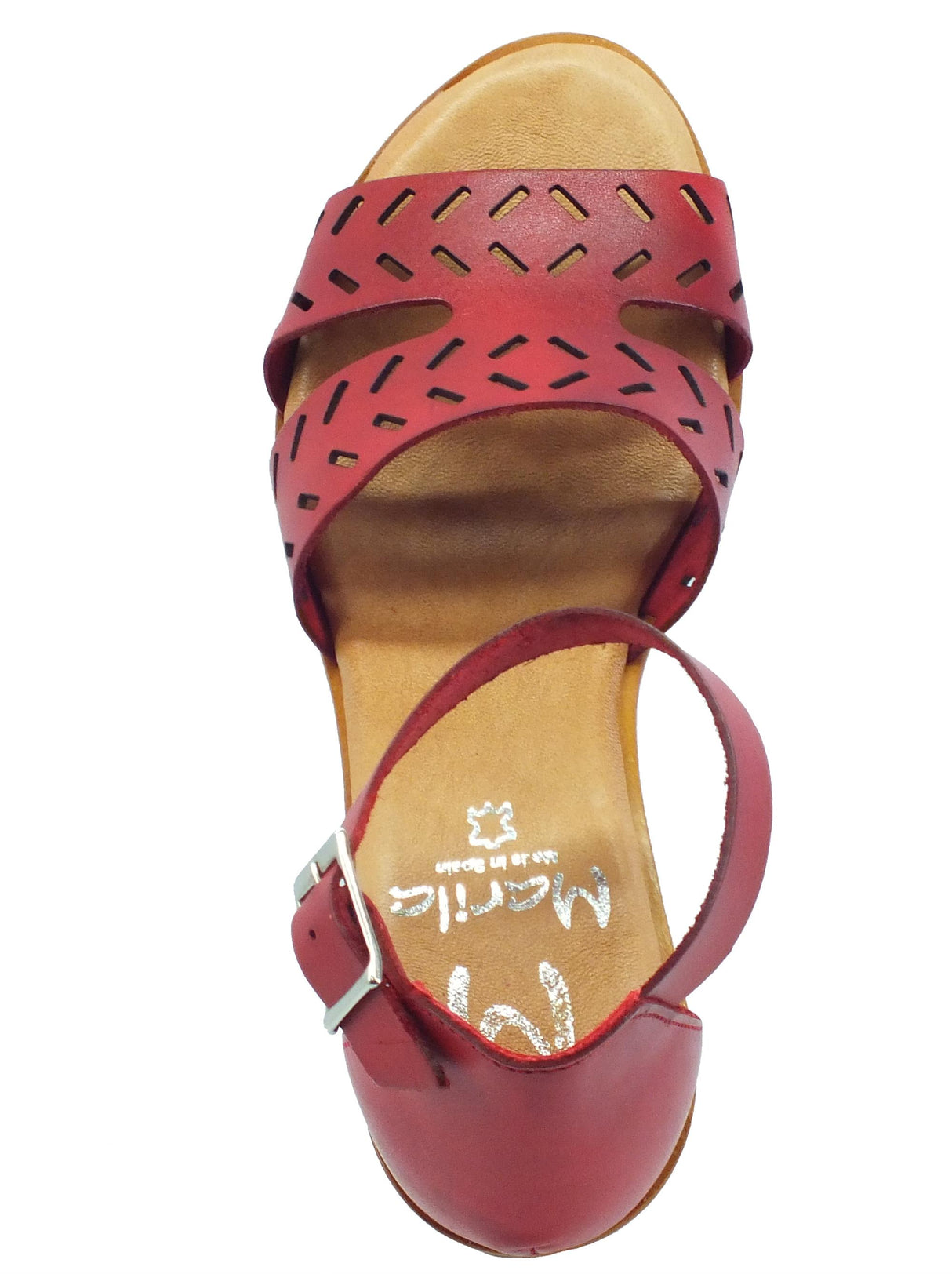 Marila Marila 1724 AL Rosso Sandali per Donna in pelle laserata zeppa alta con fibietta Rosso