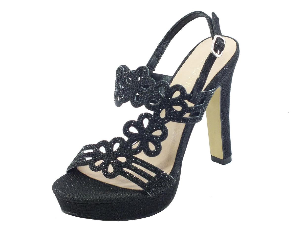 Menbur Menbur 22992 Black Sandali eleganti per Donna con strass nero tacco alto e plateau Black