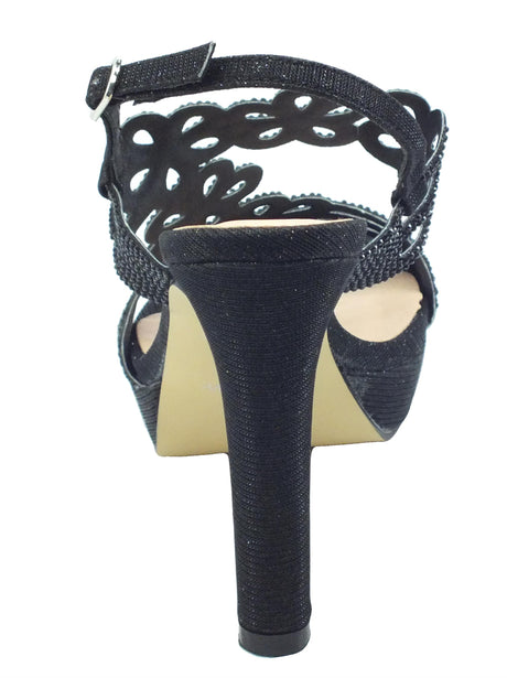 Menbur Menbur 22992 Black Sandali eleganti per Donna con strass nero tacco alto e plateau Black