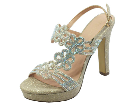 Menbur Menbur 22992 Gold Sandali eleganti per Donna con strass oro tacco alto e plateau Gold