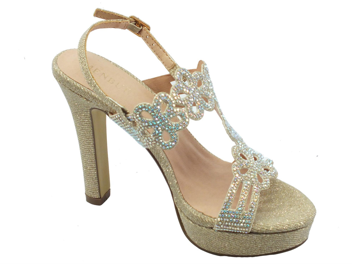 Menbur Menbur 22992 Gold Sandali eleganti per Donna con strass oro tacco alto e plateau Gold
