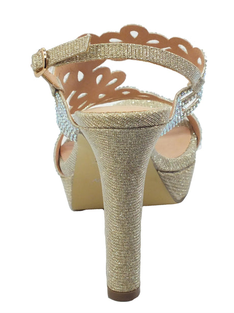 Menbur Menbur 22992 Gold Sandali eleganti per Donna con strass oro tacco alto e plateau Gold