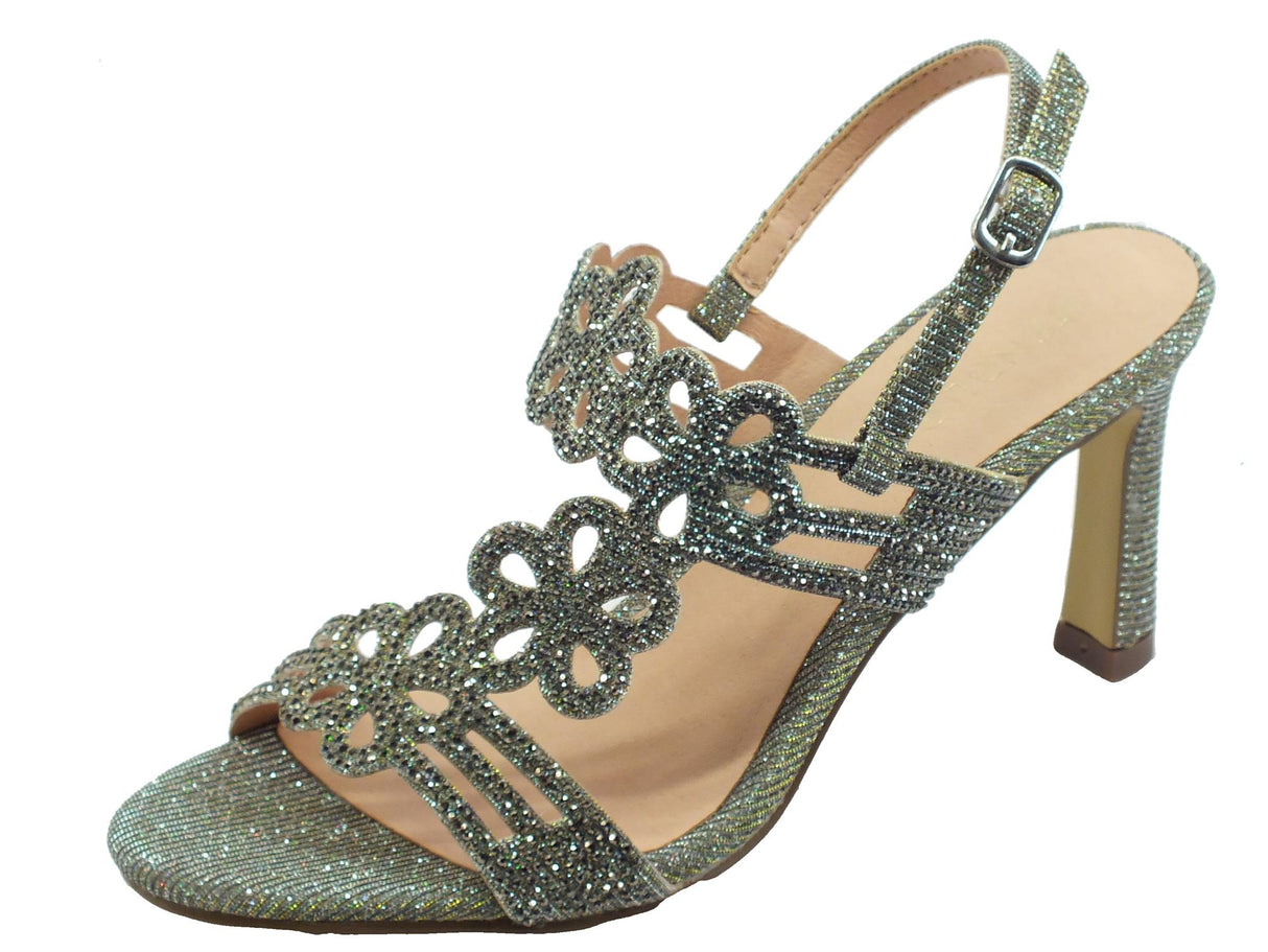 Menbur Menbur 22993 Grey Sandali eleganti per Donna in tessuto strass grigio cangiante Grey